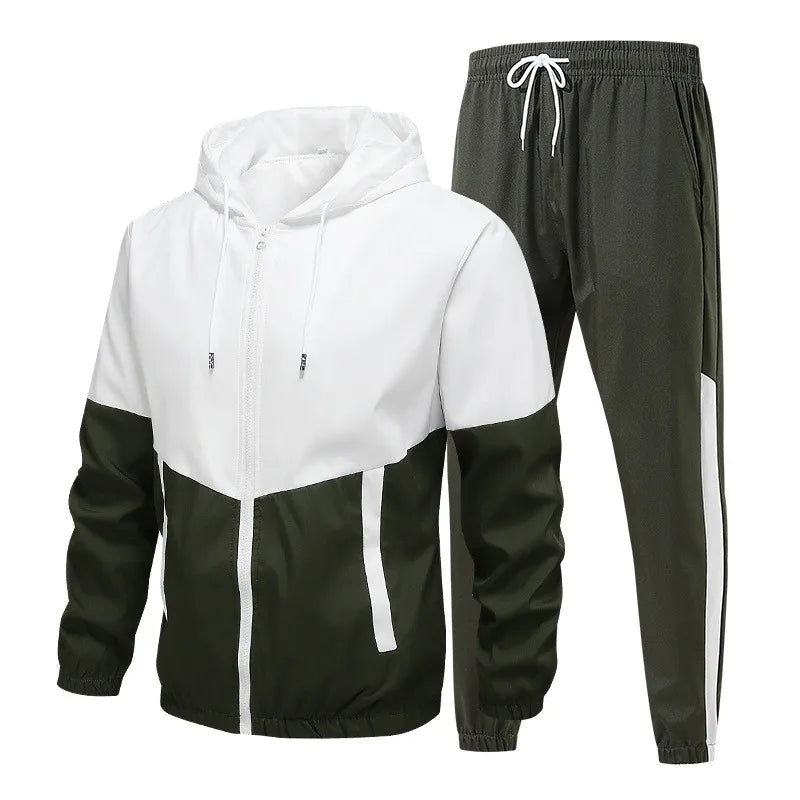 Spring and Autumn Men'S Hooded Sports Leisure 2-Piece Sets New Fashion Jacket and Pants Hip Hop Casual Running Sportswear Men