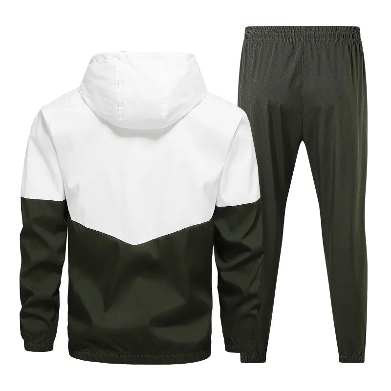 Spring and Autumn Men'S Hooded Sports Leisure 2-Piece Sets New Fashion Jacket and Pants Hip Hop Casual Running Sportswear Men