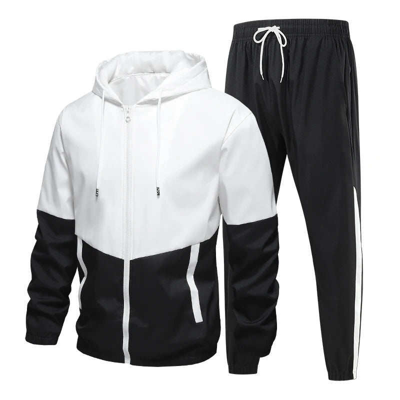 Spring and Autumn Men'S Hooded Sports Leisure 2-Piece Sets New Fashion Jacket and Pants Hip Hop Casual Running Sportswear Men