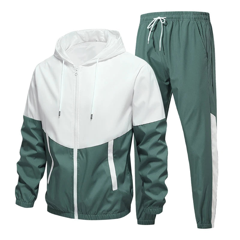 Spring and Autumn Men'S Hooded Sports Leisure 2-Piece Sets New Fashion Jacket and Pants Hip Hop Casual Running Sportswear Men
