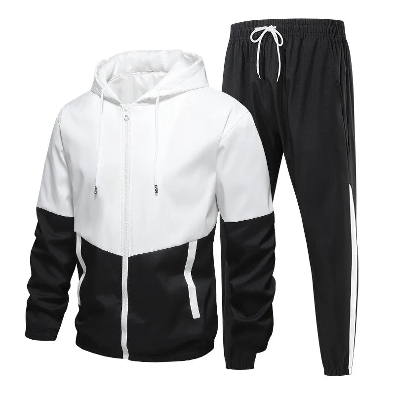 Spring and Autumn Men'S Hooded Sports Leisure 2-Piece Sets New Fashion Jacket and Pants Hip Hop Casual Running Sportswear Men