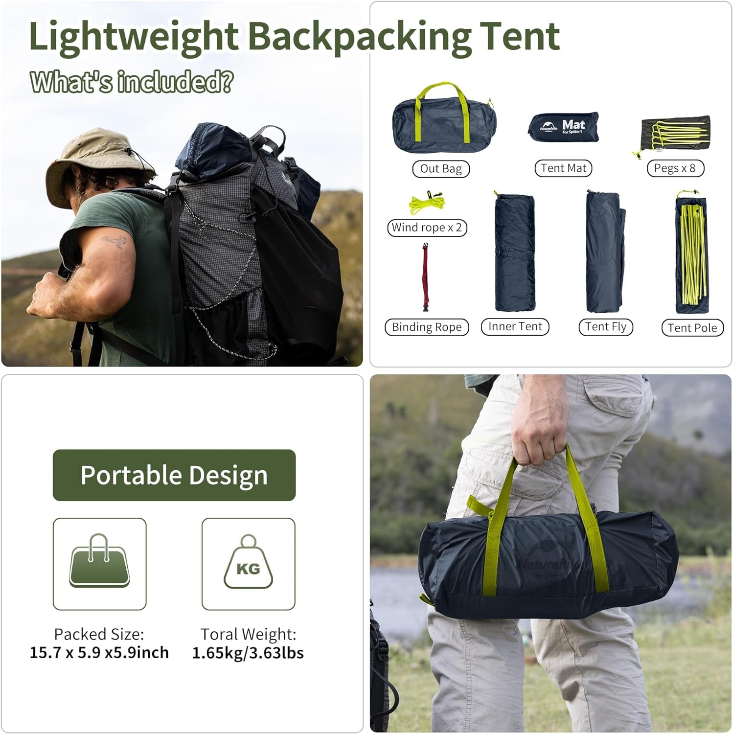 Lightweight Waterproof Backpacking Tent for One Person with Footprint - Ideal for Camping and Hiking