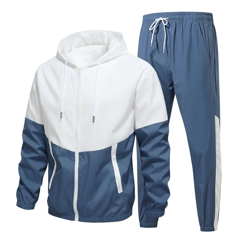Spring and Autumn Men'S Hooded Sports Leisure 2-Piece Sets New Fashion Jacket and Pants Hip Hop Casual Running Sportswear Men