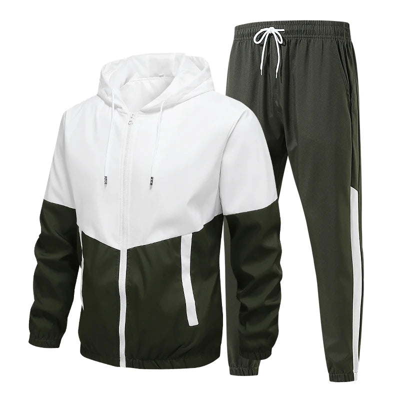 Spring and Autumn Men'S Hooded Sports Leisure 2-Piece Sets New Fashion Jacket and Pants Hip Hop Casual Running Sportswear Men