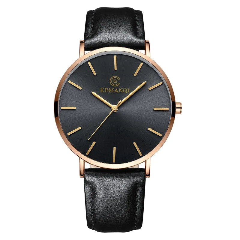 Men's Luxury Gold Ultra-Thin Quartz Watch | Leather Strap, Business Style