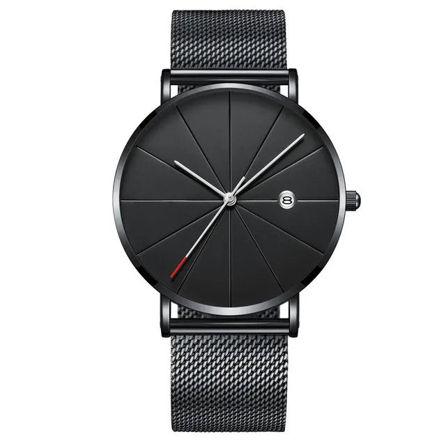 DIJANES Men's Ultra-Thin Quartz Watch | Stainless Steel Mesh Belt, Calendar
