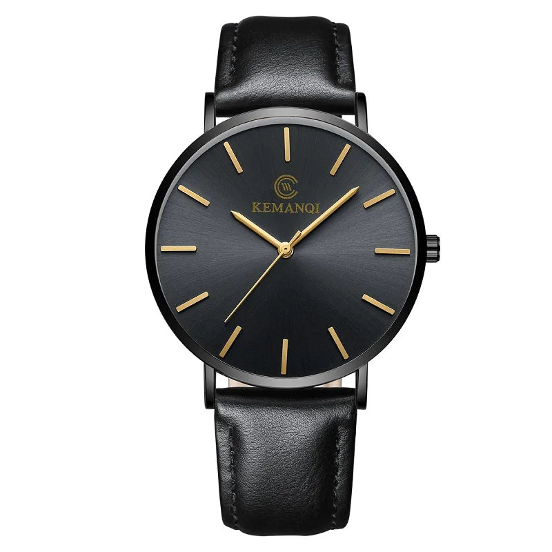 Men's Luxury Gold Ultra-Thin Quartz Watch | Leather Strap, Business Style