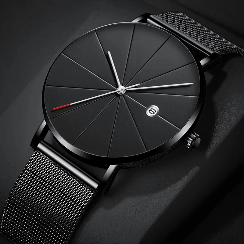 DIJANES Men's Ultra-Thin Quartz Watch | Stainless Steel Mesh Belt, Calendar