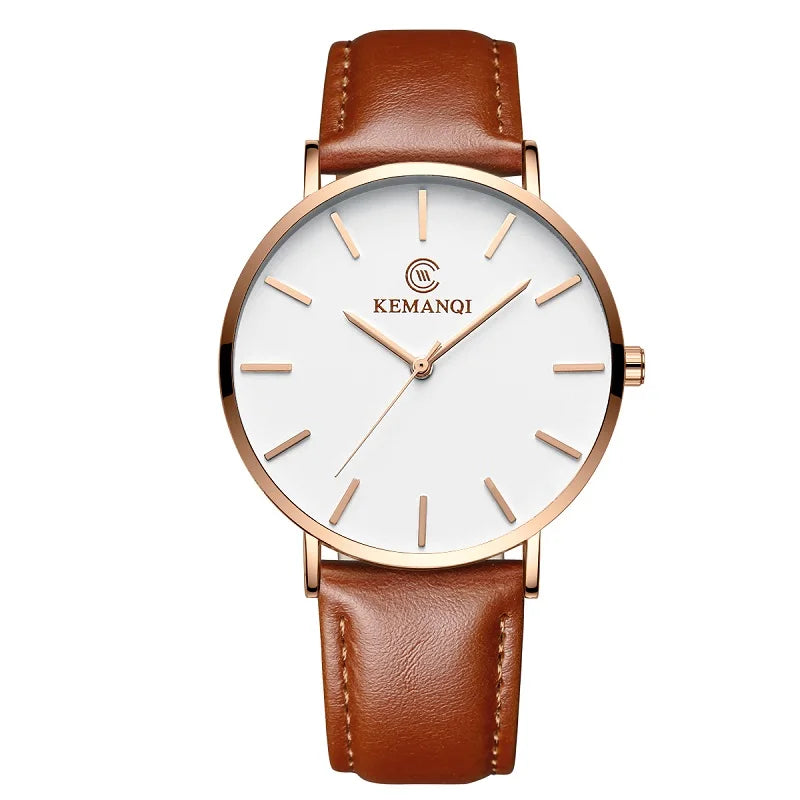 Men's Luxury Gold Ultra-Thin Quartz Watch | Leather Strap, Business Style
