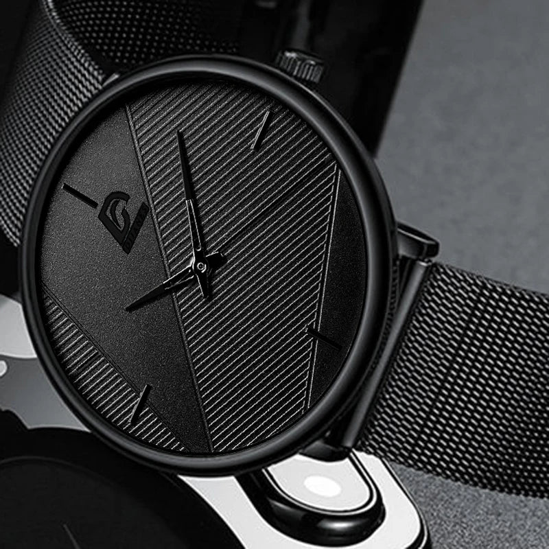 DIJANES Men's Minimalist Quartz Watch | Stainless Steel Mesh Belt, 40mm