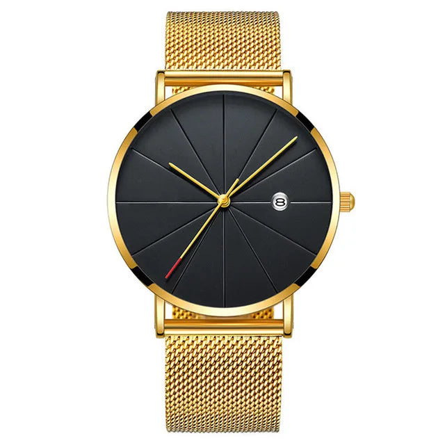 DIJANES Men's Ultra-Thin Quartz Watch | Stainless Steel Mesh Belt, Calendar
