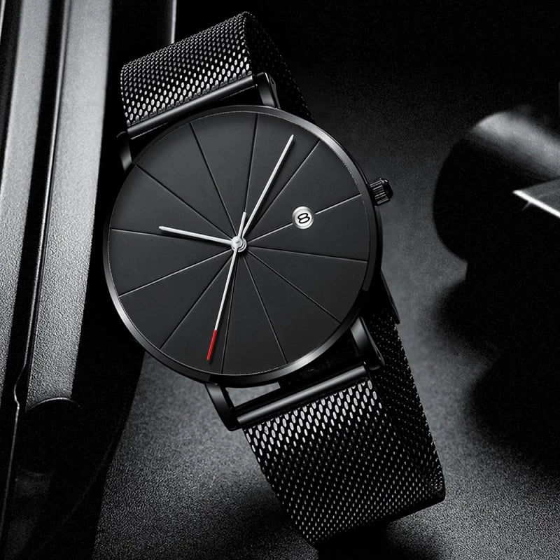 DIJANES Men's Ultra-Thin Quartz Watch | Stainless Steel Mesh Belt, Calendar