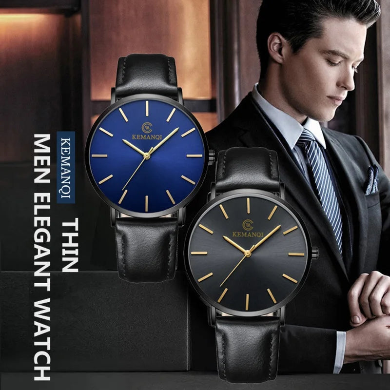 Men's Luxury Gold Ultra-Thin Quartz Watch | Leather Strap, Business Style