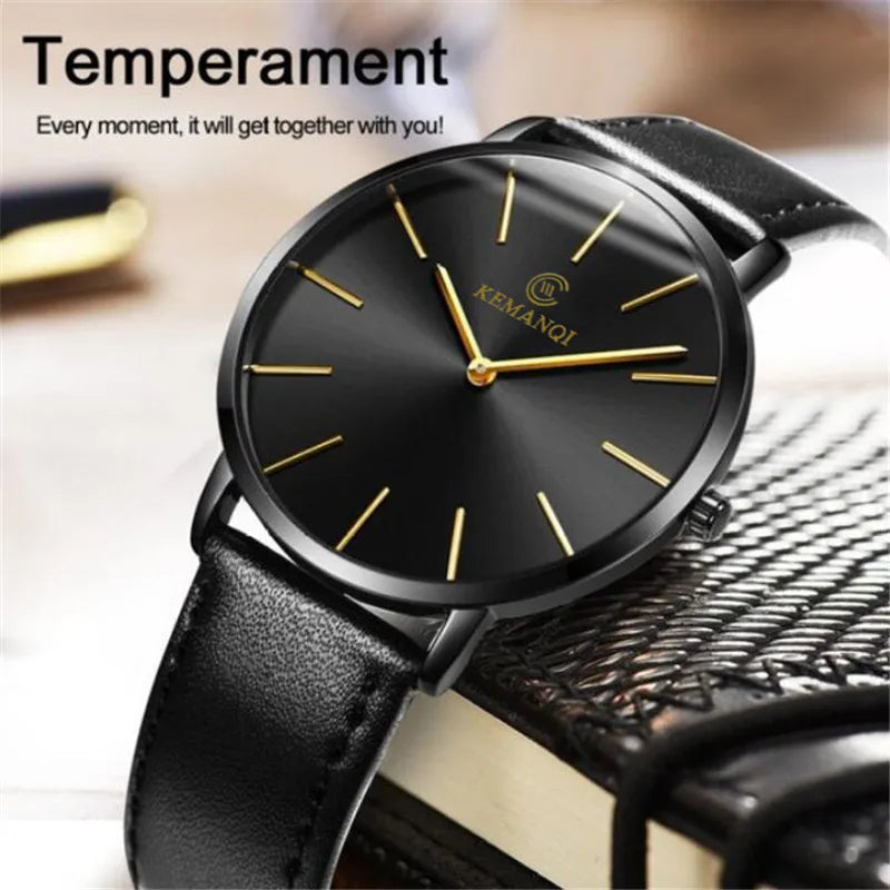 Men's Luxury Gold Ultra-Thin Quartz Watch | Leather Strap, Business Style