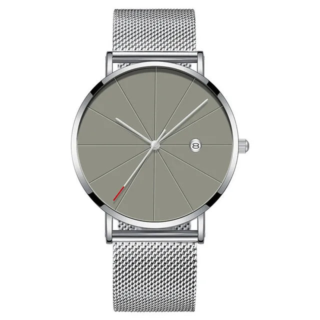 DIJANES Men's Ultra-Thin Quartz Watch | Stainless Steel Mesh Belt, Calendar