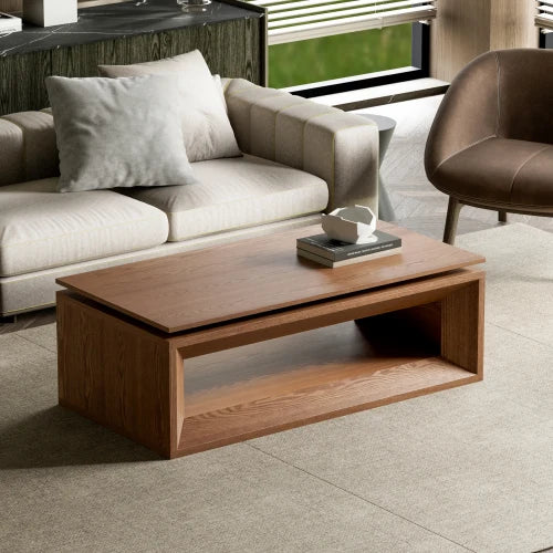 Walnut Lift-Top Coffee Table | Solid Wood Veneer, Adjustable Height, Storage