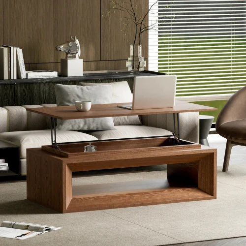Walnut Lift-Top Coffee Table | Solid Wood Veneer, Adjustable Height, Storage