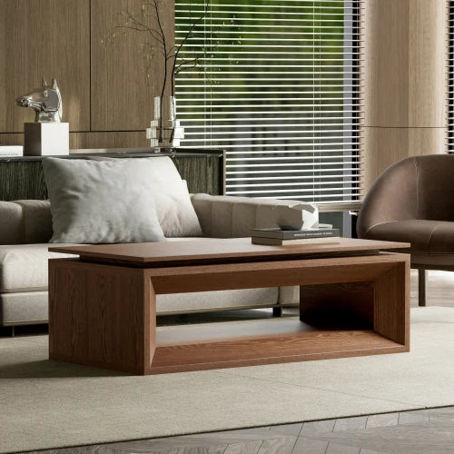Walnut Lift-Top Coffee Table | Solid Wood Veneer, Adjustable Height, Storage