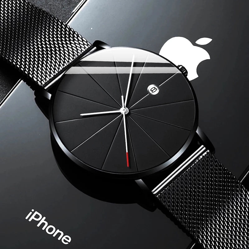DIJANES Men's Ultra-Thin Quartz Watch | Stainless Steel Mesh Belt, Calendar