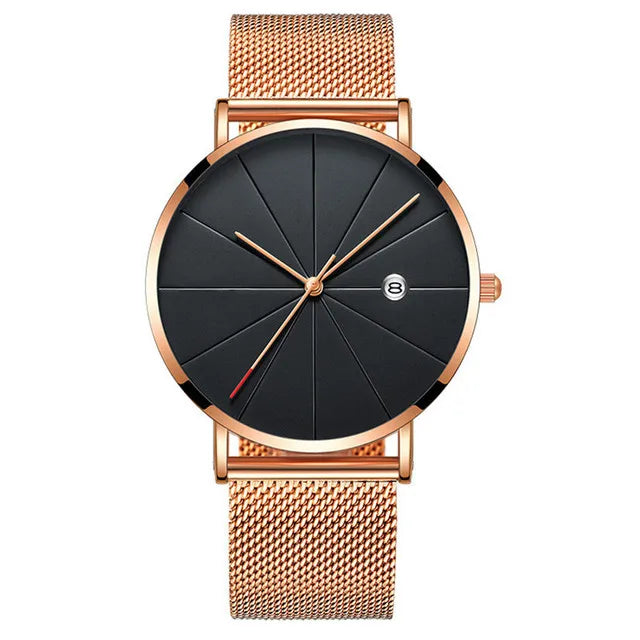 DIJANES Men's Ultra-Thin Quartz Watch | Stainless Steel Mesh Belt, Calendar