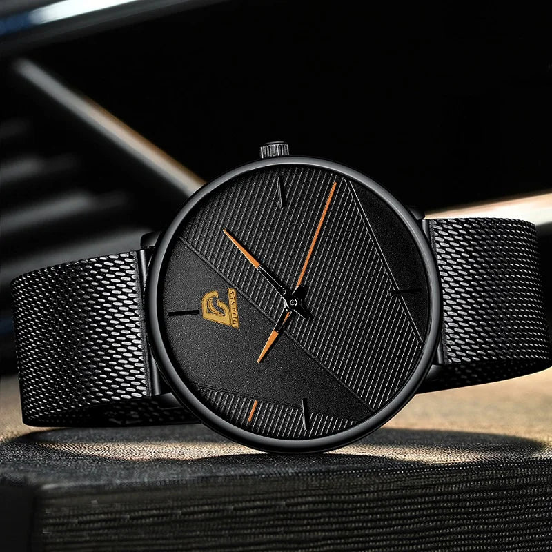 DIJANES Men's Minimalist Quartz Watch | Stainless Steel Mesh Belt, 40mm