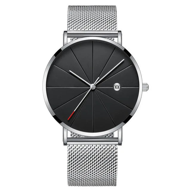 DIJANES Men's Ultra-Thin Quartz Watch | Stainless Steel Mesh Belt, Calendar