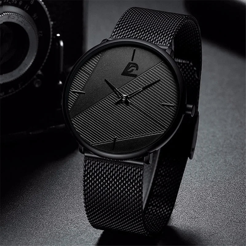 DIJANES Men's Minimalist Quartz Watch | Stainless Steel Mesh Belt, 40mm