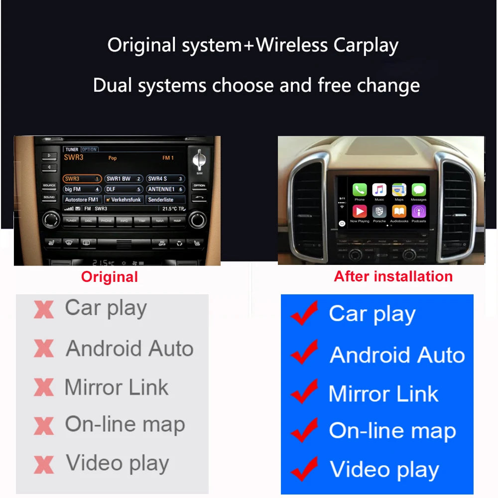 Dckloer 7" Wireless CarPlay Screen for Porsche Cayenne PCM 4.0 2017-2018