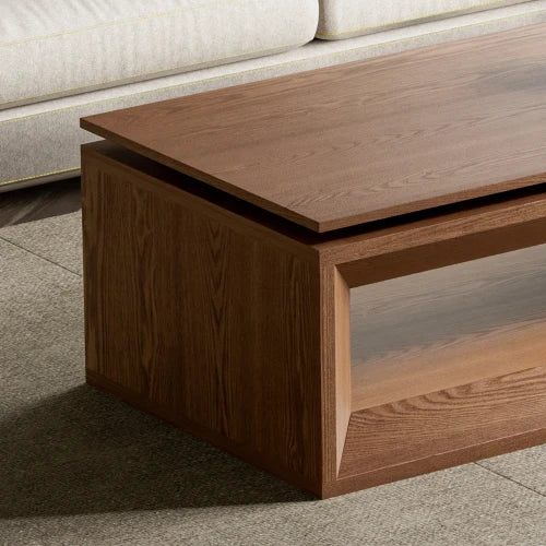 Walnut Lift-Top Coffee Table | Solid Wood Veneer, Adjustable Height, Storage