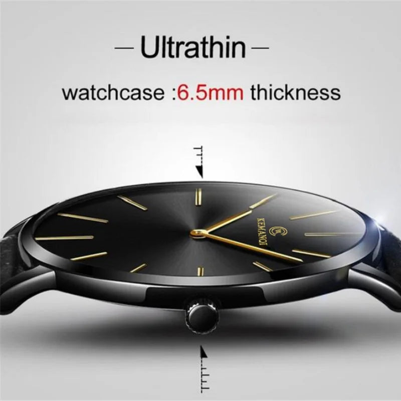 Men's Luxury Gold Ultra-Thin Quartz Watch | Leather Strap, Business Style