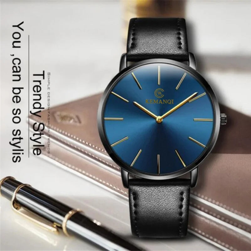 Men's Luxury Gold Ultra-Thin Quartz Watch | Leather Strap, Business Style