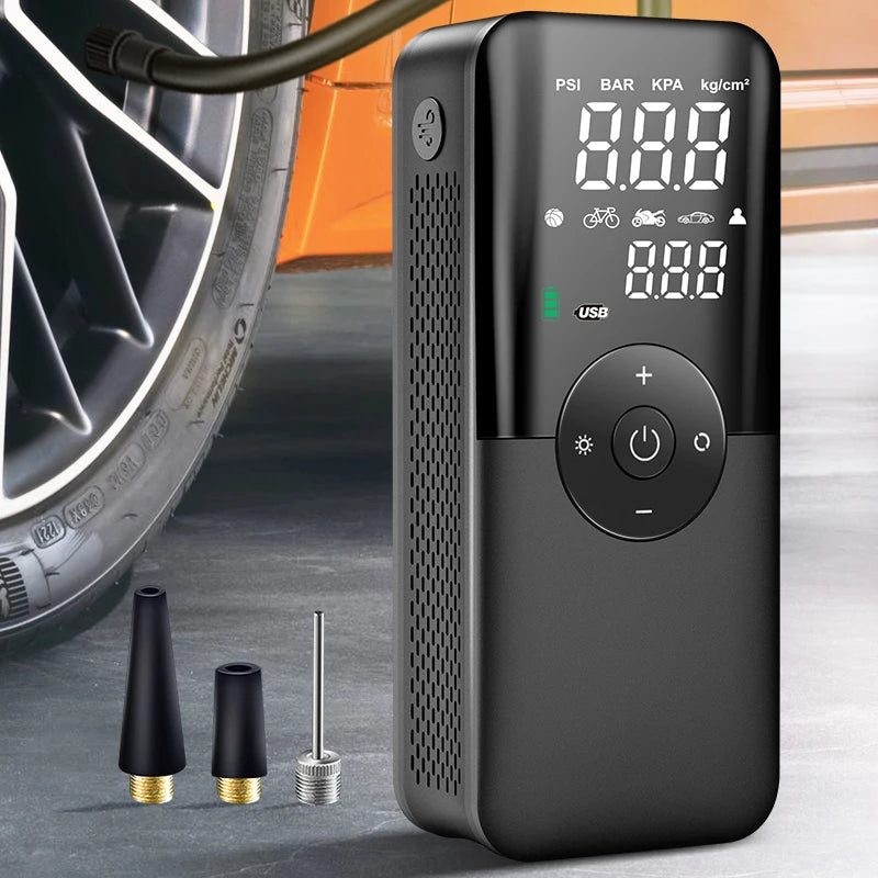 CARSUN Cordless Tyre Inflator – Rechargeable Digital Air Pump for Car, Bike & Balls