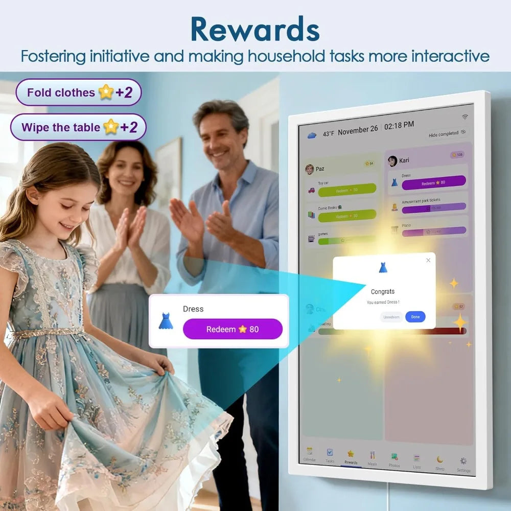 US Shipping 27 Inch Smart Digital Calendar Wall Mountable Electronic Family Planner with Touchscreen IPS Display Chore Chart