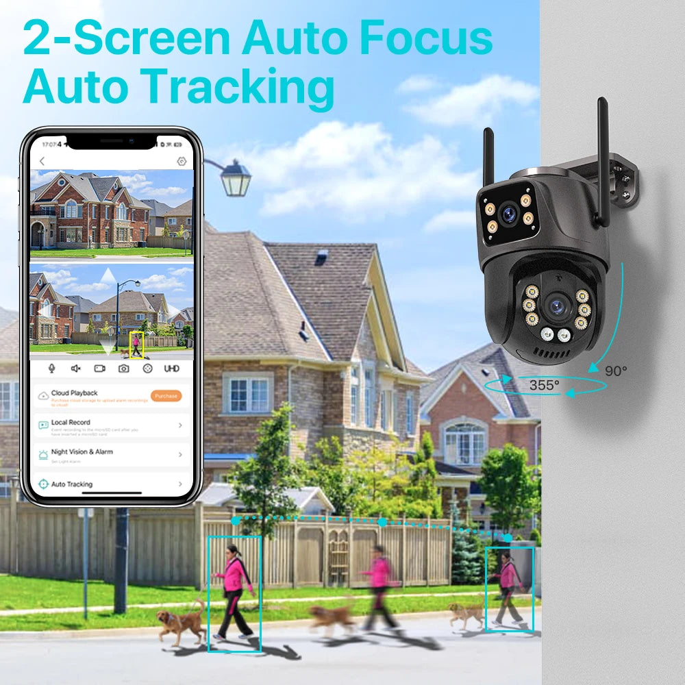 4K 8MP WiFi PTZ Security Camera – Dual Lens AI Auto Tracking Outdoor CCTV