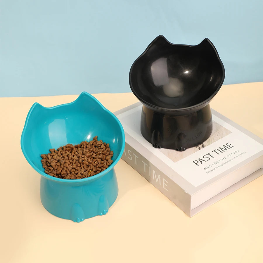 WhiskerWare Elevated Cat Bowl – Anti-Tip Raised Pet Feeding Dish with Tilted Edge