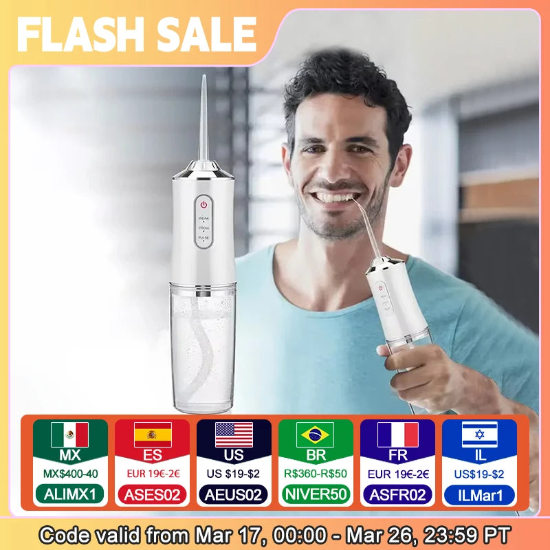 Portable Electric Water Flosser – 4 Jets, 3 Modes, Rechargeable Dental Irrigator
