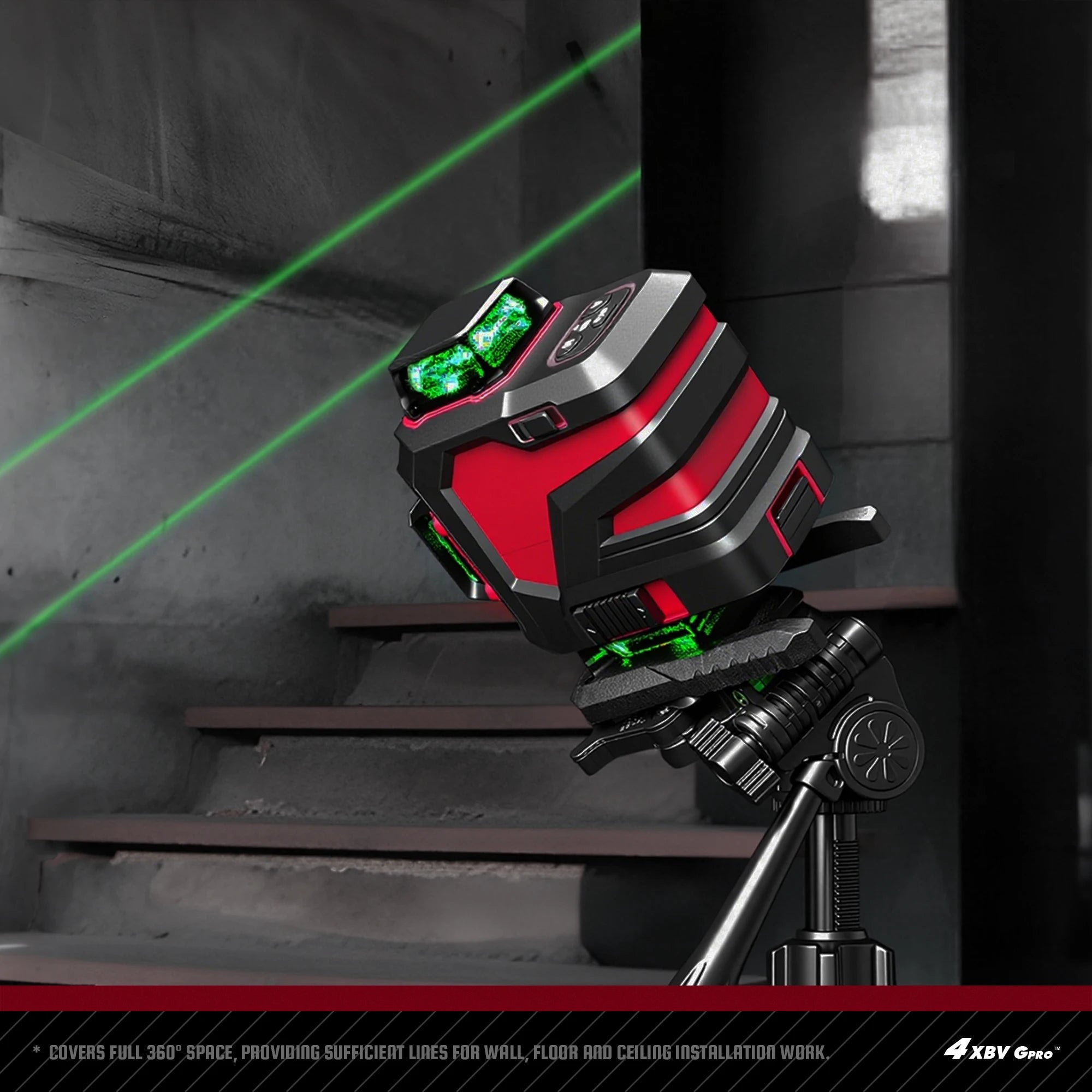 YEVOLT YVGLL4XS16 16 Lines 4-Plane Green Laser Level Tools 4D with 3Ah/5.2Ah Power Self-Leveling Machine Horizontal & Vertical