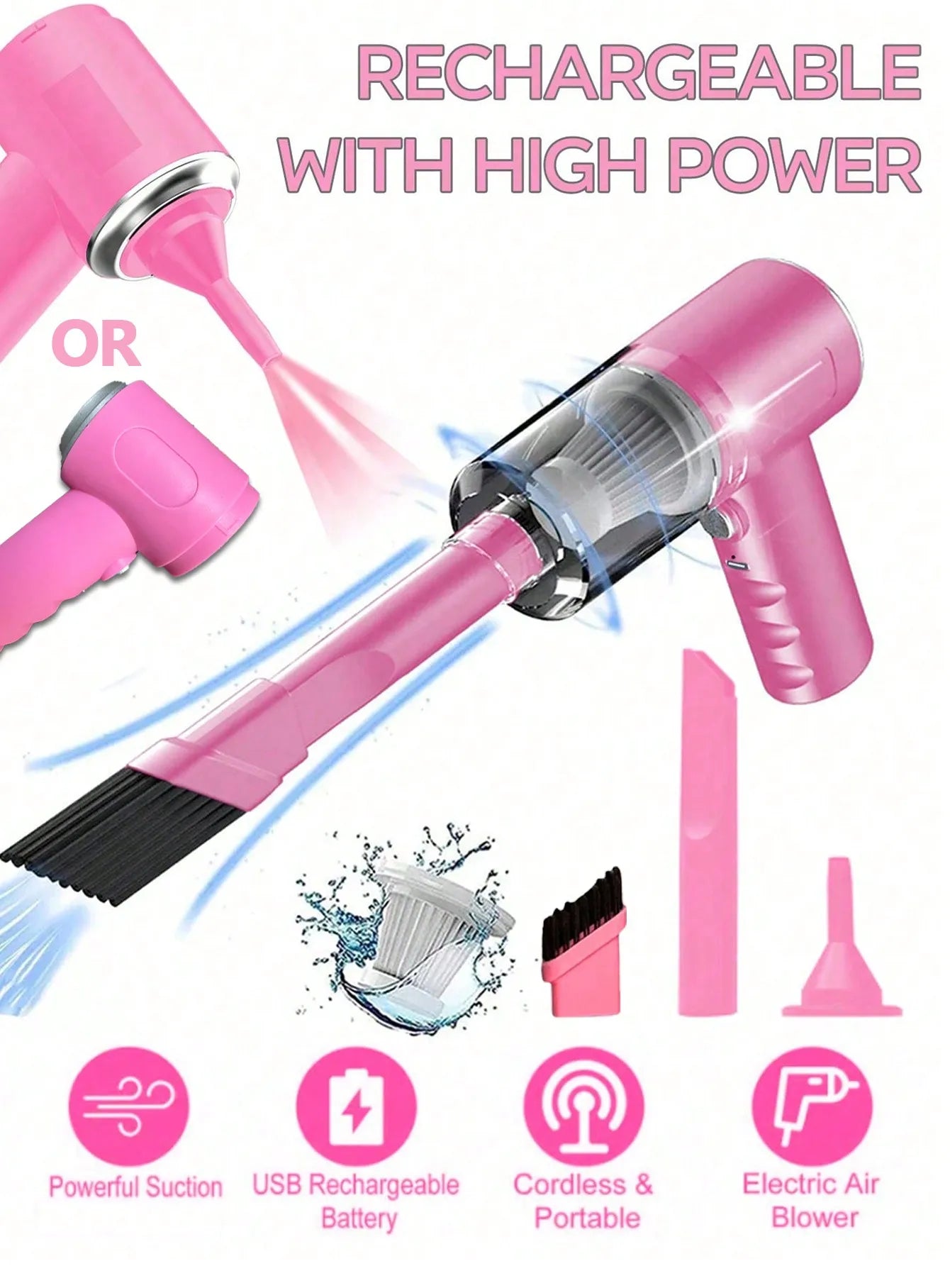 3-in-1 Portable Vacuum Cleaner – USB Rechargeable, Car & Home