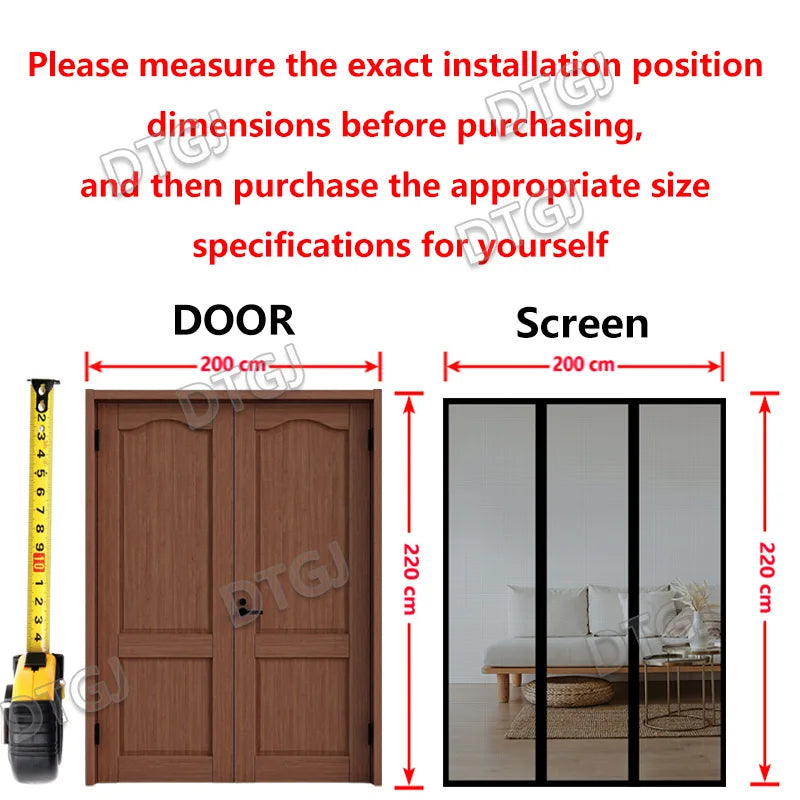 DTGJ Magnetic Door Screen White Mosquito Net Customized Size Summer Insect Automatic Closing Suitable for Large Sliding Glass
