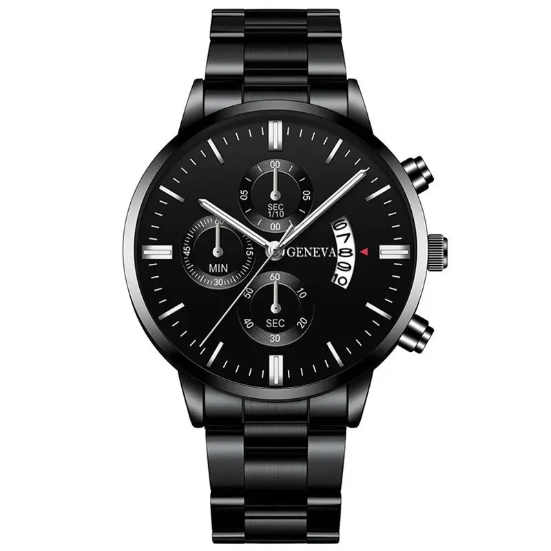 GAIETY Men's Black Quartz Watch | Stainless Steel, Calendar, Luminous Hands