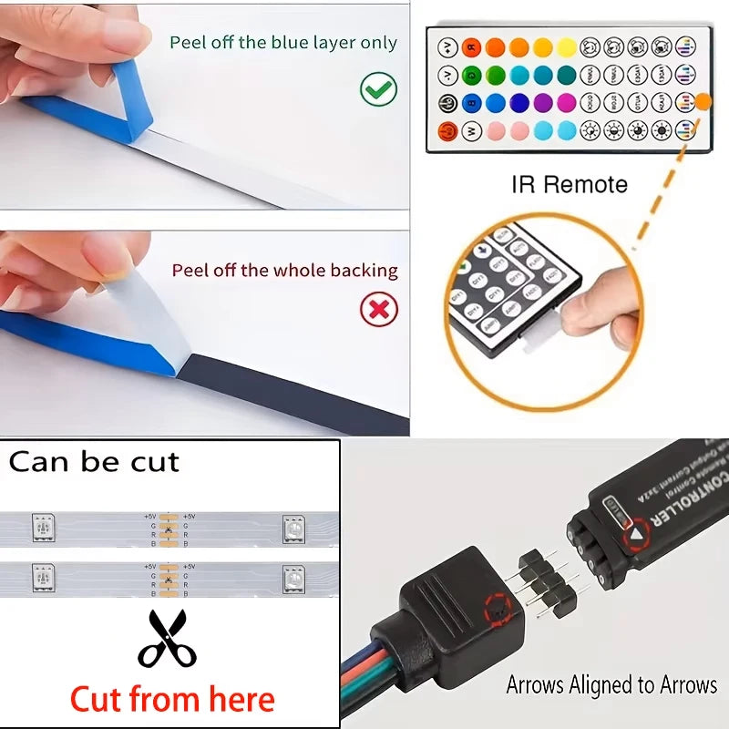 RGB LED Strip Lights 1M–40M – App-Controlled Flexible Room & Bedroom Decoration