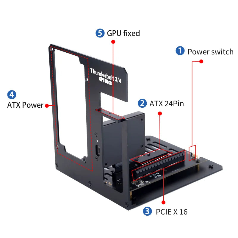 egpu thunderbolt 3/4 to pcie Graphics card external bracket stand by 7900XT/rtx4090 ATX power supply can be installed