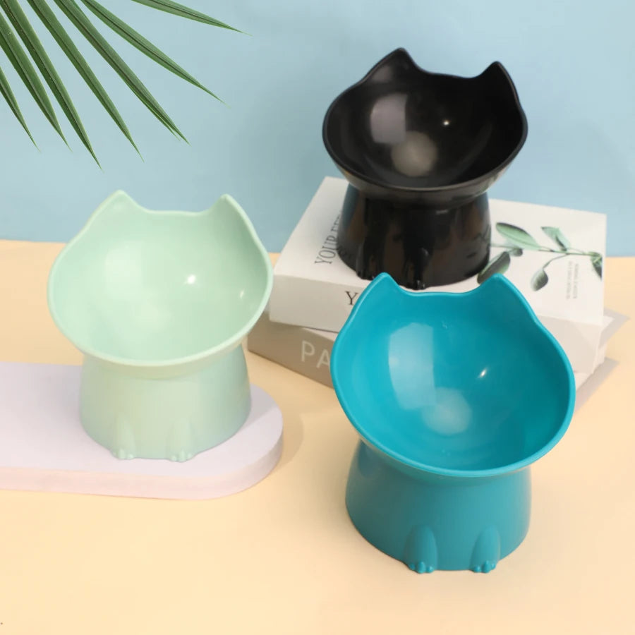 WhiskerWare Elevated Cat Bowl – Anti-Tip Raised Pet Feeding Dish with Tilted Edge