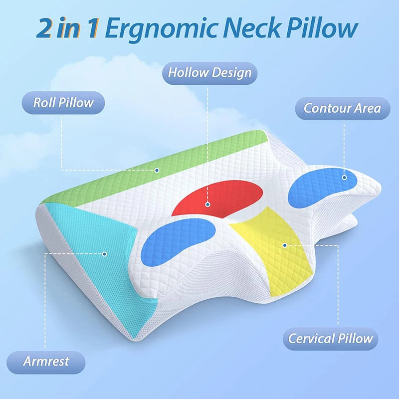 Memory Foam Cervical Pillow – 2-in-1 Ergonomic Contour Orthopedic Neck Support