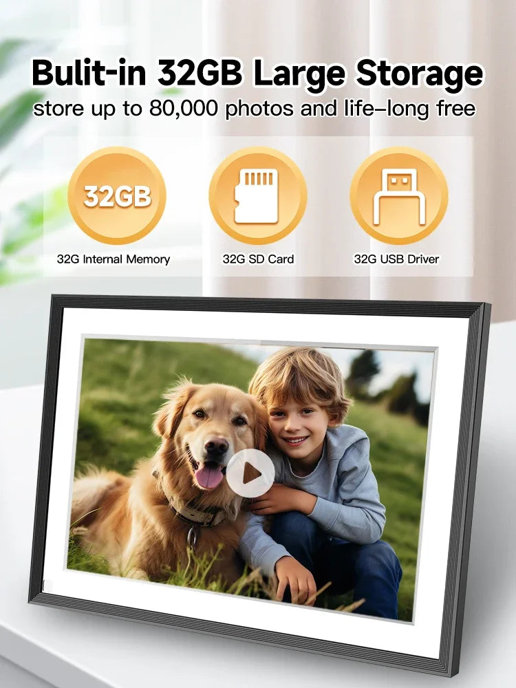 Christmas Gift Frameo 10.1 Inch WiFi Digital Picture Frame，1280 * 800IPS HD Cloud Smart Digital Photo Frame,32GB Storage,
