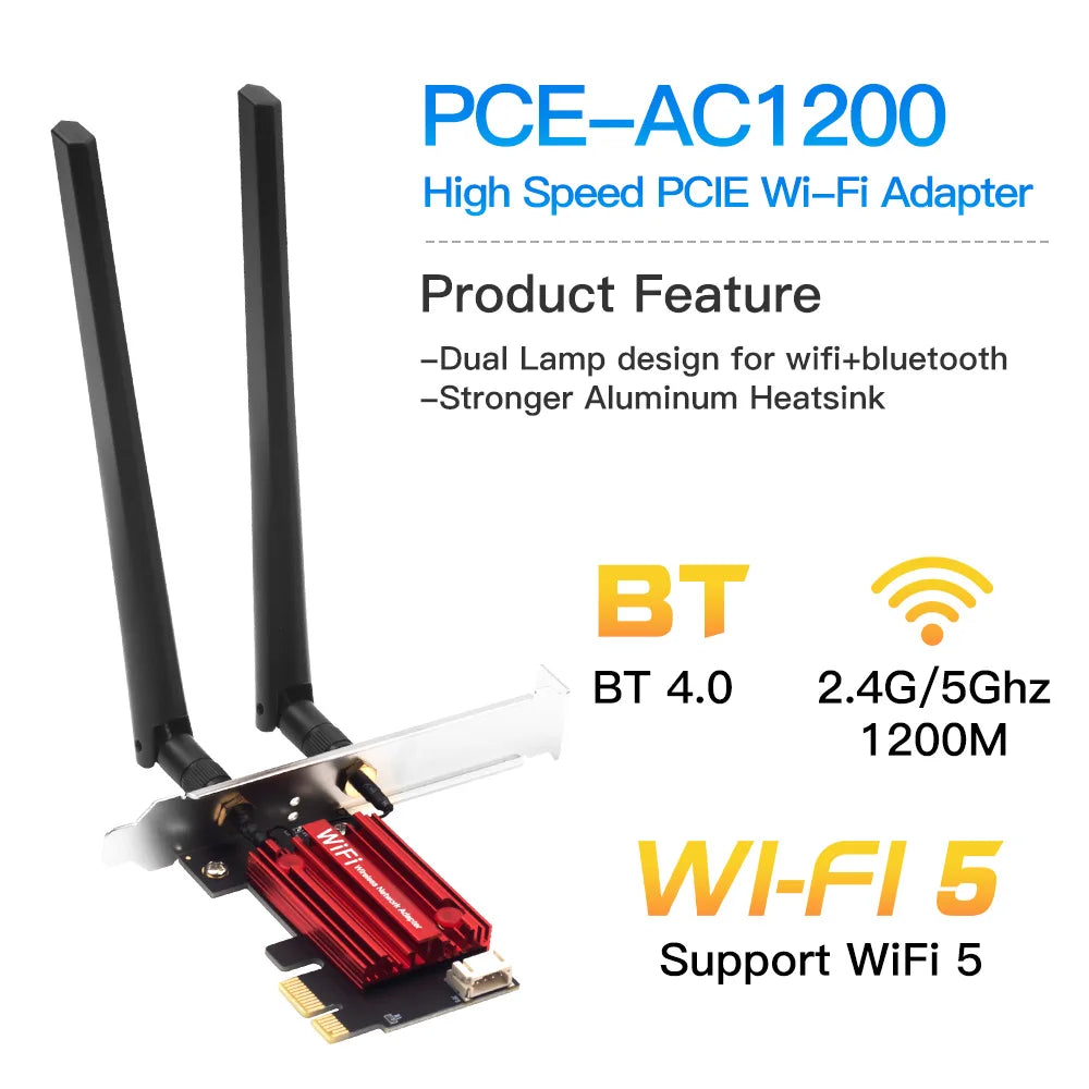 FENVI WiFi 5 PCI-E Wireless Adapter AC1200 – Dual Band Bluetooth 4.0 for Desktop