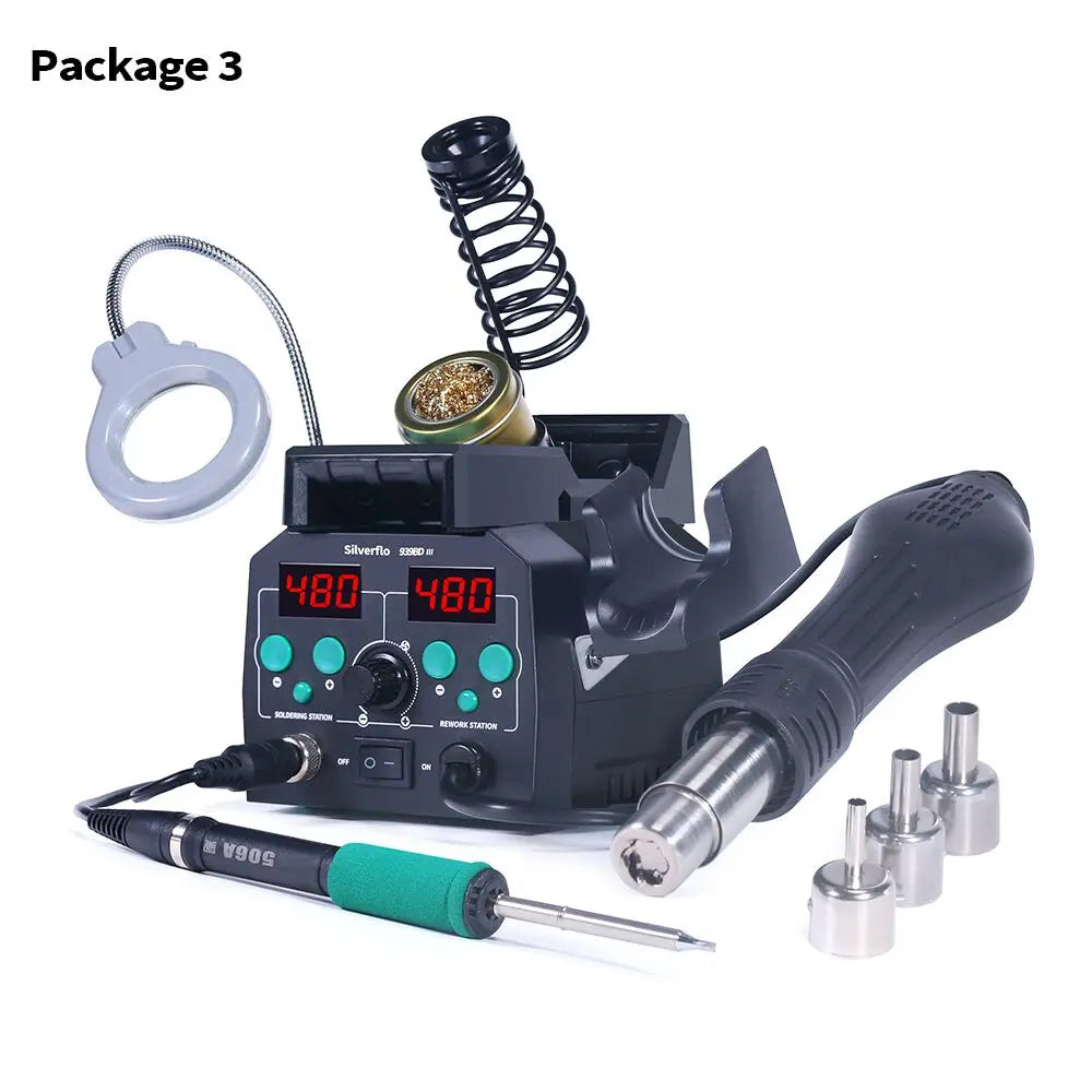 Silverflo 938BD-III Soldering Station Rapid Heating T12 Soldering Iron Hot Air Welding Station With Auto Sleep For SMD Rework