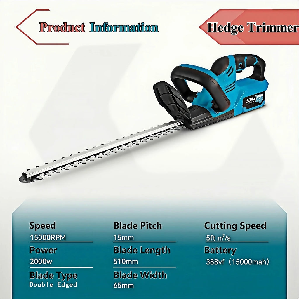 2000W Brushed Electric Hedge Trimmer 15000 RPM Lawn Mower Garden Landscaping Hedge Pruner Trimmer Tool For Makita 18V Battery