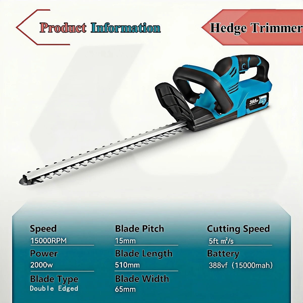 2000W Brushed Electric Hedge Trimmer 15000 RPM Lawn Mower Garden Landscaping Hedge Pruner Trimmer Tool For Makita 18V Battery