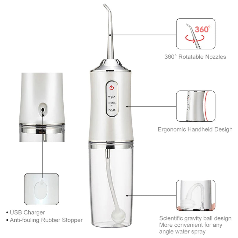 Portable Electric Water Flosser – 4 Jets, 3 Modes, Rechargeable Dental Irrigator